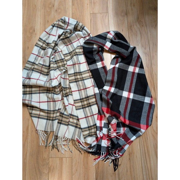 None Accessories - Plaid Scarf Bundle | V. Fraas Cashmink & Veronz Acrylic Scarves (2)
